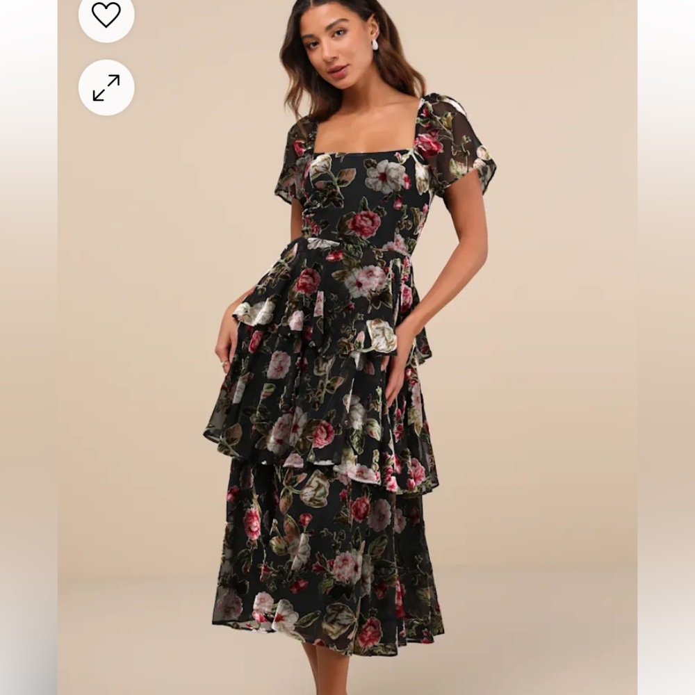 Darling Endeavor Black Velvet Burnout Tiered Midi Dress